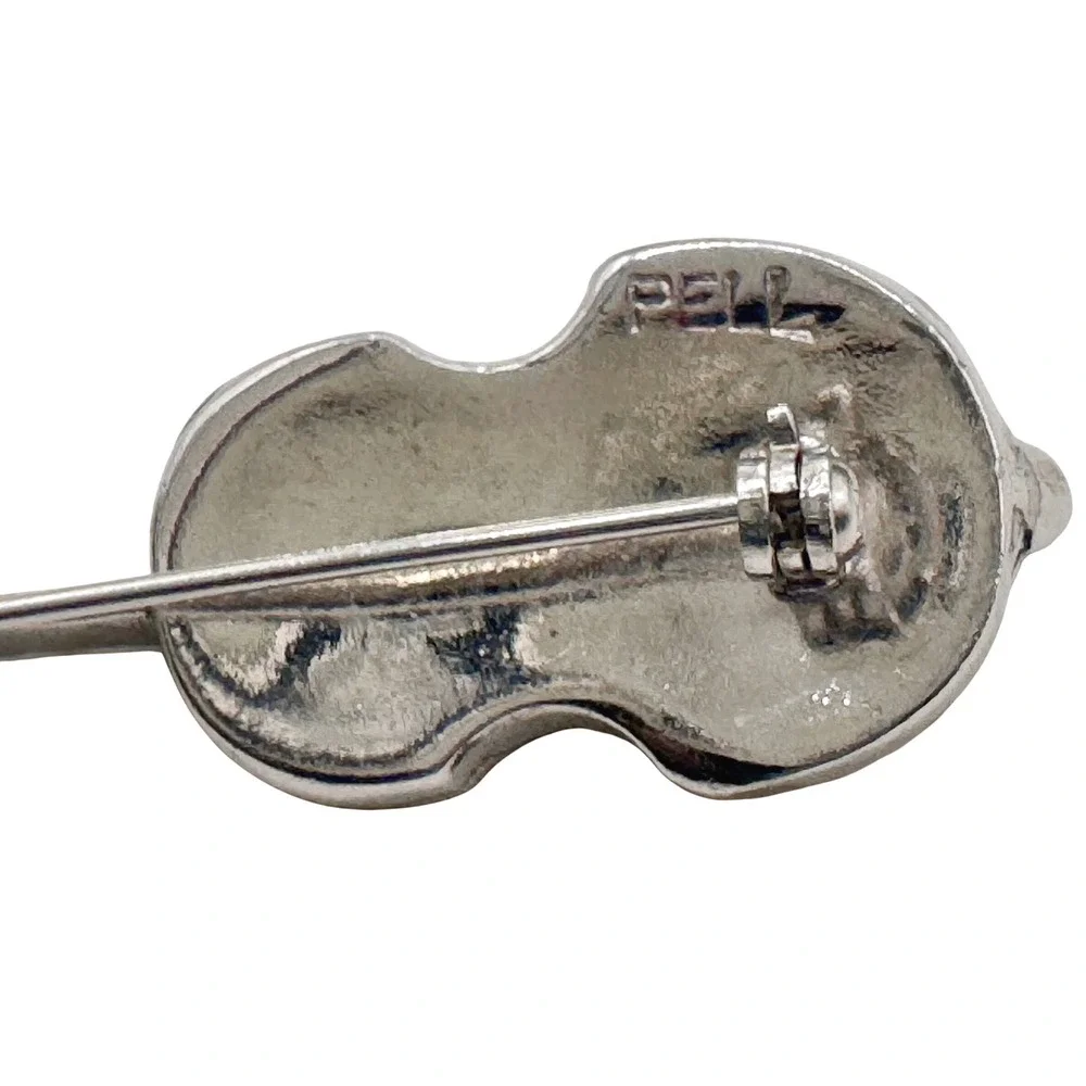 Pell Vintage Silver Tone Rhinestone Violin Musical Instrument‎ Brooch Pin
